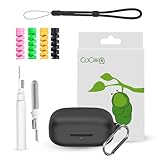 મોટો કળીઓ માટે કોકૂનકાર્ટ સોફ્ટ સિલિકોન કેસ કવર | ક્લીનર કીટ, લ ny નાર્ડ અને 4 પીસીએસ કેબલ પ્રોટેક્ટર્સ (બ્લેક) સાથે બડ્સ+ પ્લસ