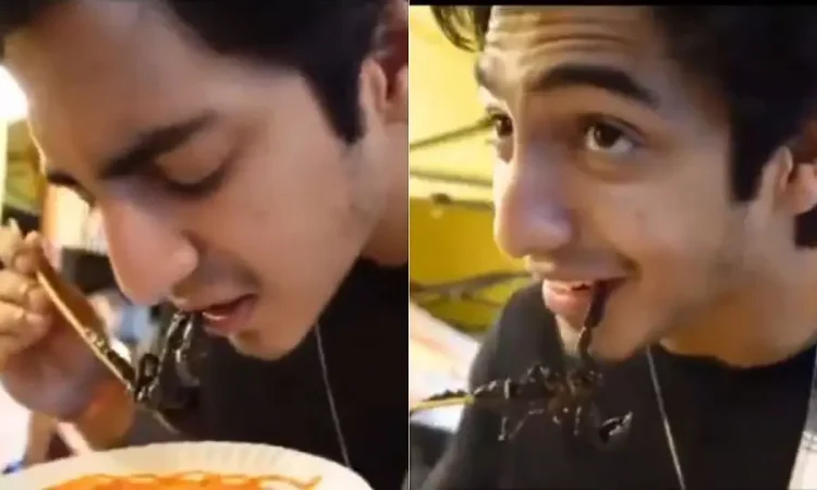 Ahaan Panday Eating Fried Scorpion