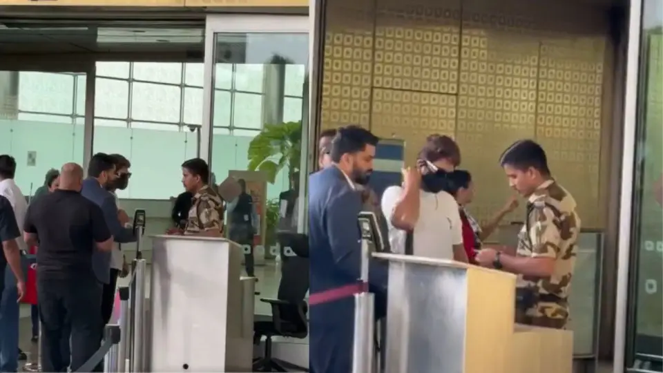 સિક્યુરિટી ગાર્ડ મુંબઈ એરપોર્ટ પર લોન્ચ … Security guard removed Allu Arjuns mask and glasses at Mumbai airport, users said- Idhar Jhukna Pade