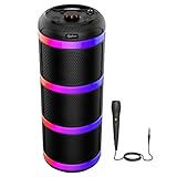 પેટ્રોન ફ્યુઝન થિયેટર 60 ડબલ્યુ કેરોકે બ્લૂટૂથ પાર્ટી સ્પીકર ડબલ્યુ/પંચી સ્ટીરિયો સાઉન્ડ, રિધમિક આરજીબી લાઇટ્સ, 3 એમ વાયર માઇક, 6 કલાક પ્લેટાઇમ, 5 ઇક્વેલાઇઝર્સ, બીટી/એસડી કાર્ડ અને યુએસબી/એસડી કાર્ડ પ્લેબેક્સ અને ટાઇપ-સી ચાર્જિંગ (રેવેન બ્લેક)