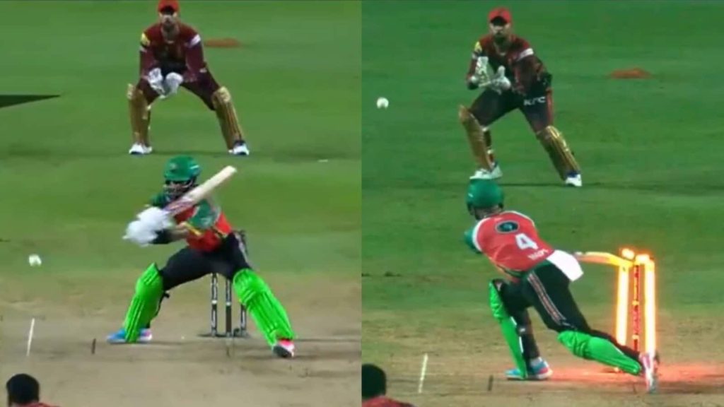 ट्रिनबागो नाइट राइडर्स के गेंदबाज़ टेरेंस हिंड्स ने ऑफ स्टंप के बाहर गेंद...