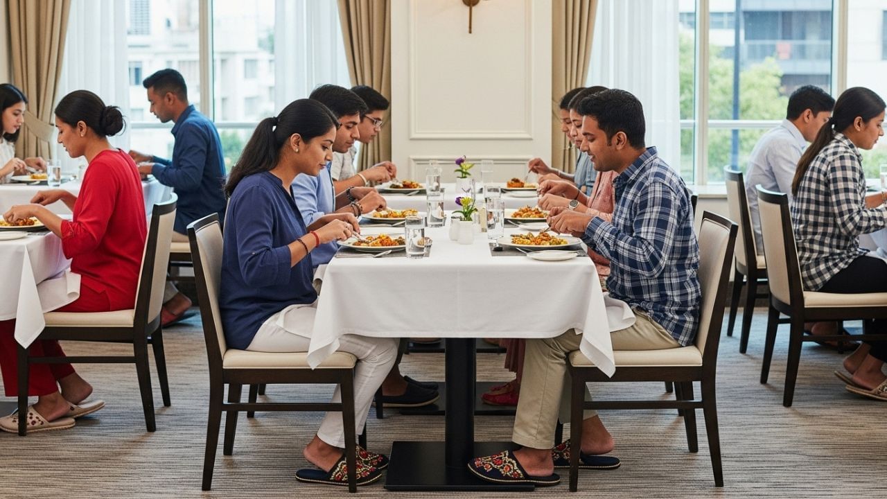 જ્યોતિષ શાસ્ત્ર અનુસાર જૂતા અને ચપ્પલનો સંબંધ રાહુ અને શનિ ગ્રહો સાથે છે. જો કોઈ વ્યક્તિ જમતી વખતે ચપ્પલ પહેરે છે, તો તે ગ્રહોના નકારાત્મક પ્રભાવને આમંત્રણ આપે છે, જેના પરિણામે નાણાકીય અવરોધો, તણાવ અને અસંતુલન થઈ શકે છે.