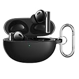 Realme Buds Air 5 Pro/6 Pro માટે Sounce સિલિકોન કેસ કવર, Carabiner ક્લિપ સાથે પોર્ટેબલ નોન-સ્લિપ ગ્રિપ અને સ્ક્રેચ-પ્રતિરોધક પ્રોટેક્ટર ફુલ પ્રોટેક્શન વોટર રેઝિસ્ટન્ટ, શોકપ્રૂફ કવર (બ્લેક)