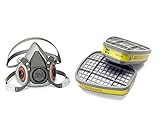 3M હાફ ફેસપીસ ફરીથી વાપરી શકાય તેવું રેસ્પિરેટર 6200 અને ઓર્ગેનિક વેપર એસિડ ગેસ કારતૂસ 6003, આરામદાયક, ફરીથી વાપરી શકાય તેવું અને શ્વાસ લઈ શકાય તેવા, એરબોર્ન પાર્ટિકલ્સ - 2 નો સમૂહ, પ્લાસ્ટિક, N95, મલ્ટીકલર