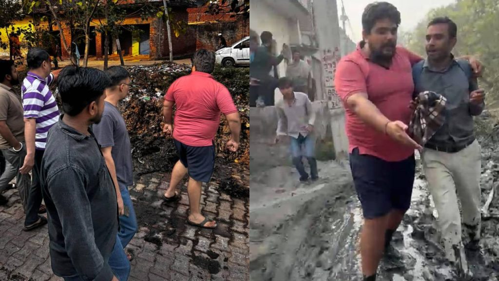 मुजफ्फरनगर के खतौली में सिंचाई विभाग के जेई को ग्रामीणों ने कीचड़ में...