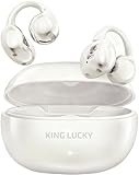 ડિટેચેબલ ફ્લાવર એરિંગ્સ સાથે કિંગ લકી ક્લિપ-ઑન ઇયરબડ્સ, માઇક સાથે ઓપન-ઇયર વાયરલેસ બ્લૂટૂથ 5.4 હેડફોન, 50H પ્લે, નોઇઝ કેન્સલિંગ ઇયર બડ્સ, નાના કાન માટે આરામદાયક, સ્પોર્ટ્સ અને વર્કઆઉટ્સ (સફેદ)
