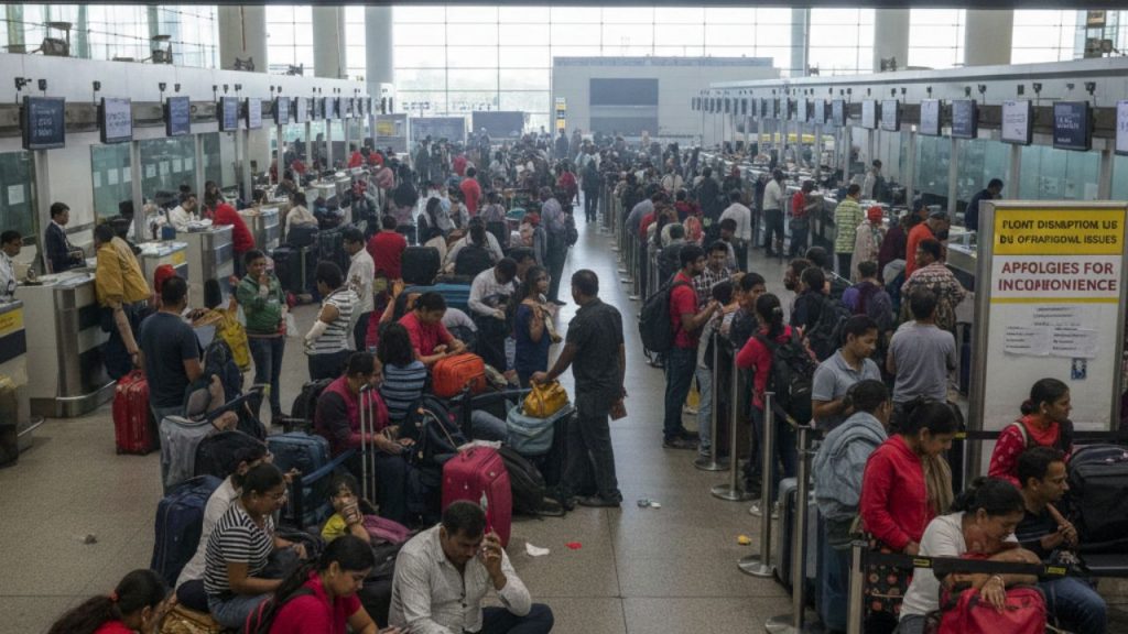 हैदराबाद एयरपोर्ट पर हवाई संकट! कम विजिबिलिटी और विंडोज आउटेज से उड़ानों पर लगा ब्रेक | Hyderabad airport RGIA flight delays cancellations diversion low visibility system outage Microsoft Windows...