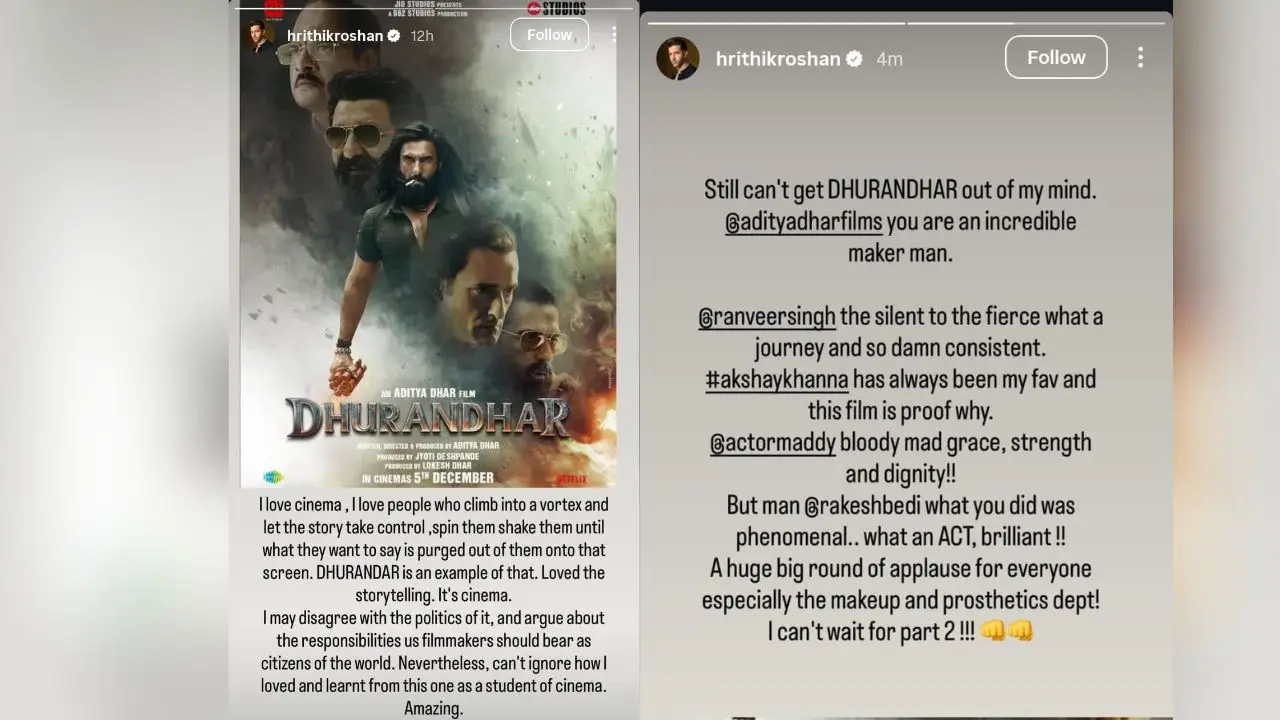 રિતિક રોશન ધુરંધર ઈન્ડિયા ડેલીની પ્રશંસા કરે છે