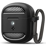 Google Pixel Buds 2a Case (2025) માટે રચાયેલ સ્પિજેન રગ્ડ આર્મર કીચેન સાથે કવર - મેટ બ્લેક