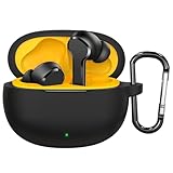 Carabiner ક્લિપ અને કીચેન સાથે Realme TechLife Buds T110 માટે Sounce પોર્ટેબલ સિલિકોન કેસ કવર, ફુલ પ્રોટેક્શન શોકપ્રૂફ કેસ કવર, સ્ક્રેચ-રેઝિસ્ટન્ટ, નોન-સ્લિપ ગ્રિપ, એન્ટિ ફોલ એન્ટિ ડસ્ટ (બ્લેક)