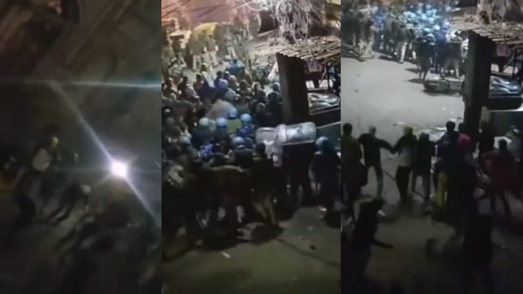 अंधेरे में मोबाइल लाइट के सहारे निकली भीड़, अचानक पुलिस पर बरसाने लगी पत्थर, वीडियो में हुआ साजिश का पर्दाफाश | stones pelted on Police in the darkness Faiz e Ilahi mosque Turk Gate captured on...