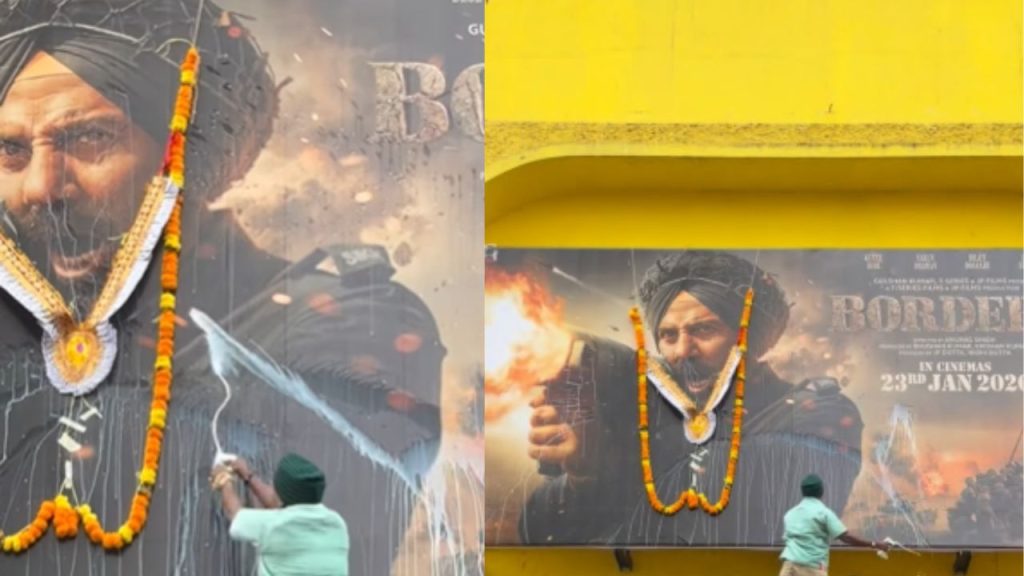 किसी ने सनी देओल के पोस्टर पर चढ़ाया दूध, तो कोई खुशी से झूम उठा, 'बॉर्डर 2' देख यूं दीवाने हुए लोग; Video | sunny deol fans crazy to watch Border 2 men pouring milk film poster dancing outside...