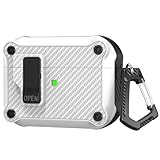 Carabiner સાથે Airpods Pro 3 કેસ કવર સાથે સુસંગત Sounce Tough Case, Airpods Pro 2જી જનરેશન કેસ કવર શોક આર્મર સિરીઝ માટે રગ્ડ પ્રોટેક્ટિવ કવર [Front LED Visible](સફેદ)