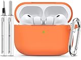 ક્લીનર કીટ સાથે એરપોડ્સ પ્રો 3 કેસ 2025 માટે મ્યાર, એપલ એરપોડ્સ પ્રો માટે સોફ્ટ સિલિકોન પ્રોટેક્ટીવ કેસ, મહિલા પુરૂષો માટે 3જી જનરેશન કેસ, એરપોડ પ્રો 3 કેસ કીચેન (ઓરેન્જ) સાથે કવર એક્સેસરીઝ