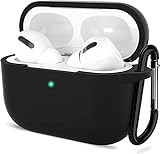 સાઉન્સ એરપોડ્સ પ્રો કેસ, સોફ્ટ સિલિકોન સ્કિન કેસ કવર શોક-એબ્સોર્બિંગ પ્રોટેક્ટિવ કેસ કીચેન સાથે એરપોડ્સ પ્રો સાથે સુસંગત [Front LED Visible] (કાળો)