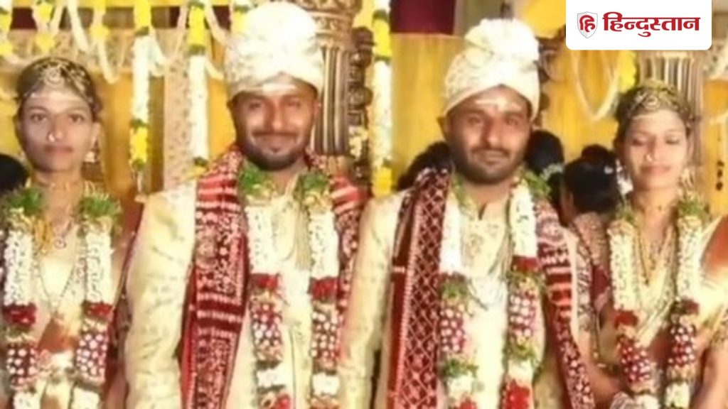 આવા પણ લગ્ન! તેલંગાણામાં જોડિયા ભાઈઓએ બે જોડિયા બહેનો સાથે લગ્ન કર્યા,… एक विवाह ऐसा भी! तेलंगाना में जुड़वा भाइयों ने 2 जुड़वा बहनों से रचाई शादी,...