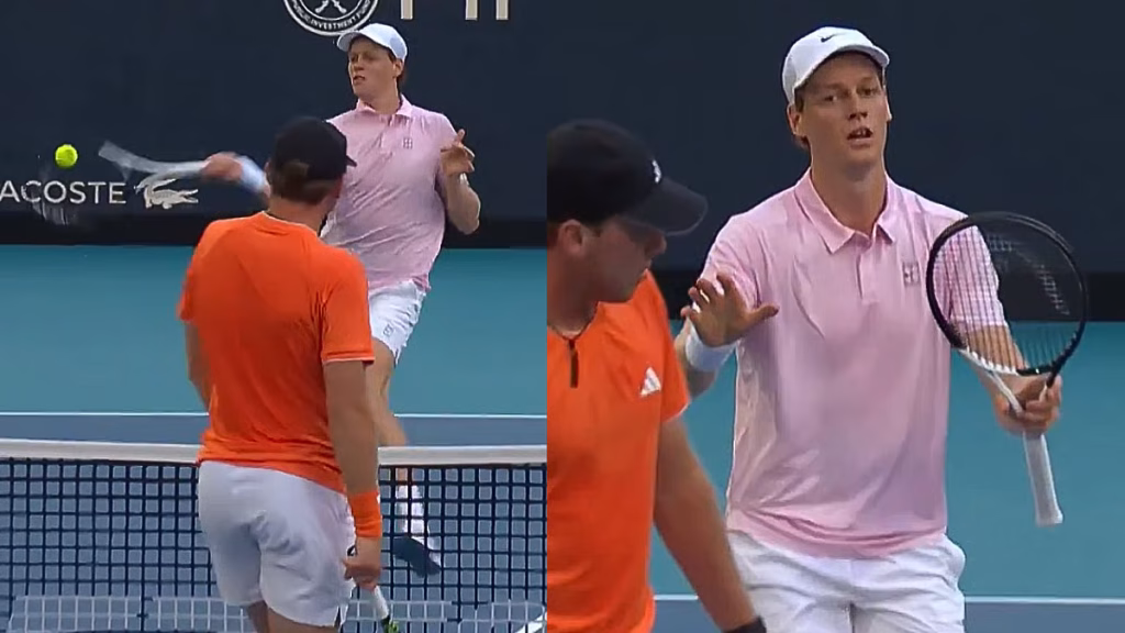 मियामी ओपन में जानिक सिनर की शॉट से एलेक्स मिशेलसेन को लगी गेंद, इतालवी...