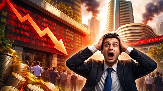 કાળો સોમવાર! સેન્સેક્સ 1600 પોઈન્ટથી વધુ ઘટ્યો, નિફ્ટી 500 પોઈન્ટથી વધુ ઘટ્યો – ₹10.7 લાખ… ब्लैक मंडे! सेंसेक्स 1600 अंक से ज्यादा, निफ्टी 500 पॉइंड से अधिक लुढ़का - ₹10.7 लाख...