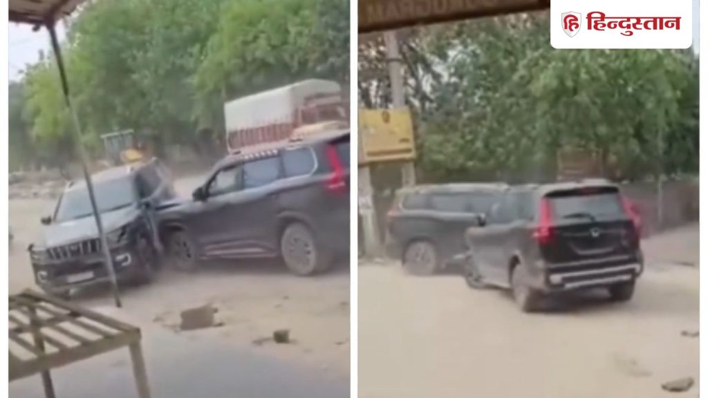 गुरुग्राम में सड़क बनी जंग का मैदान; 2 स्कॉर्पियो के बीच टक्कर पर टक्कर- VIDEO