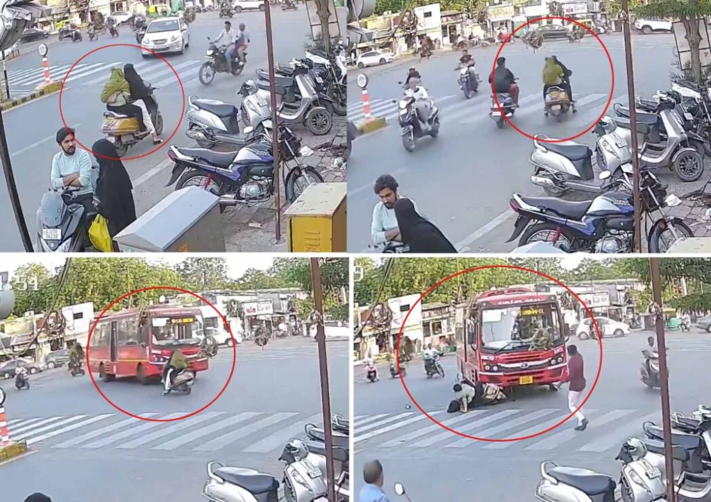 ટ્રાફિક નિયમોનો ભંગ કરતી એક્ટીવા સવાર યુવતીને AMTS બસે મારી ટક્કર ટ્રાફિક નિયમોનો ભંગ કરતી એક્ટીવા સવાર યુવતીને AMTS બસે મારી ટક્કર