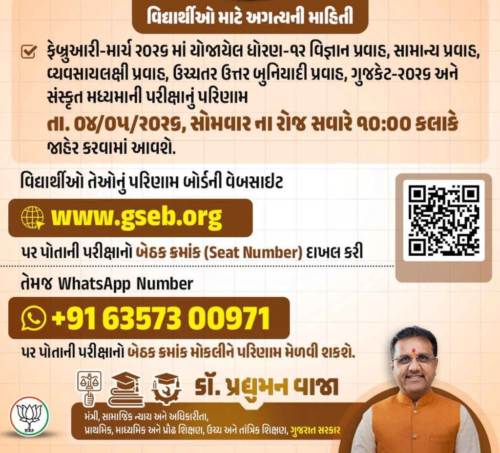 ધોરણ-૧૨ સામાન્ય પ્રવાહની પરીક્ષાનું પરિણામ જાહેરઃ સરેરાશ પરિણામ ૯૨.૭૧%