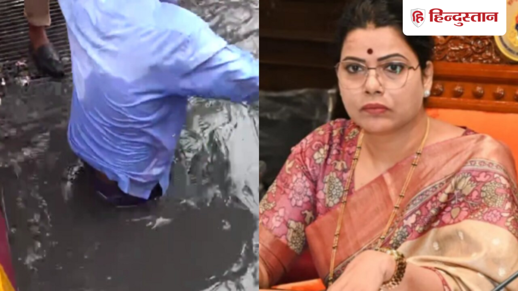 VIDEO: बारिश की वजह से परेशान मुंबई, मेयर बोलीं- सब कंट्रोल में; तभी पीछे हो गया...