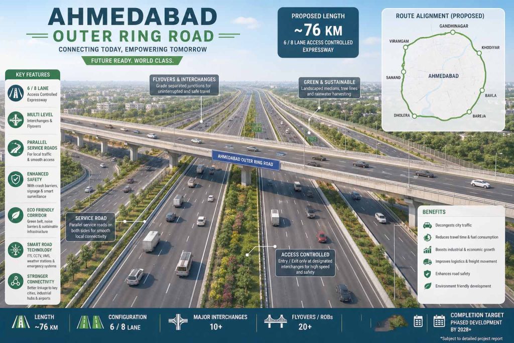 અમદાવાદમાં રૂ. 2200 કરોડના ખર્ચે બનશે ૩૦૦ ફૂટનો નવો આઉટર રિંગ રોડ અમદાવાદમાં રૂ. 2200 કરોડના ખર્ચે બનશે ૩૦૦ ફૂટનો નવો આઉટર રિંગ રોડ